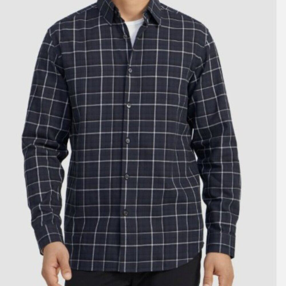 THEORY Men's Navy Irving -  Ombré Line Grid Buttoned Shirt Size XL